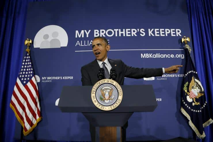 Image of Obama speaking at the announcement of my-brothers keeper-alliance