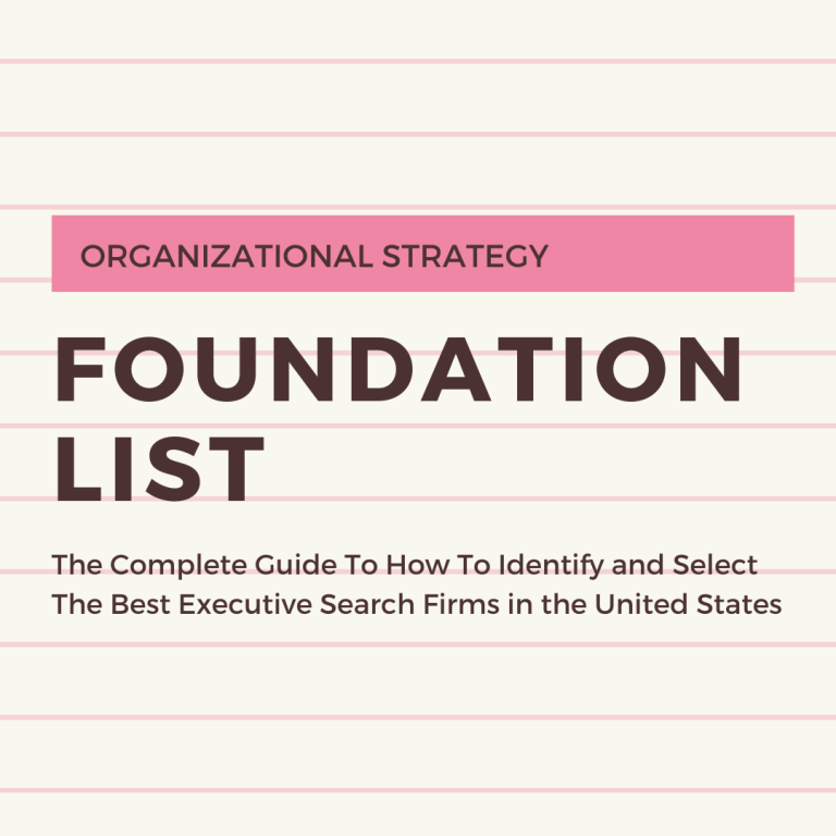 Image of the words ORGANIZATIONAL STRATEGY and Foundation List typed on notebook paper.