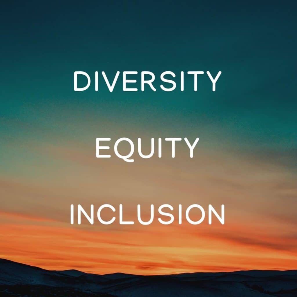 Image of sky and the words diversity, equity, inclusion