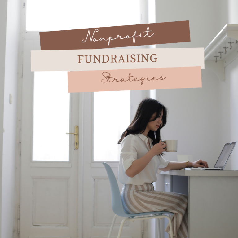 Image That Says Nonprofit Fundraising Strategies and shows a women at a desk
