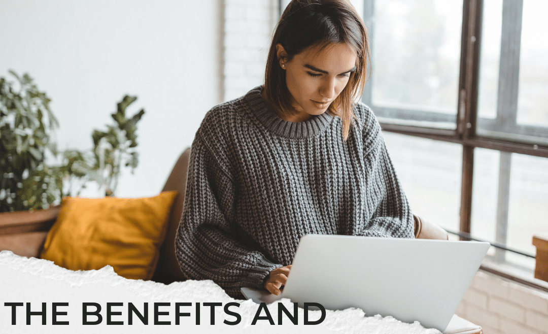 A Women working at a desk and text seen The Benefits and Challenges of Nonprofit Jobs and Working In The Sector"