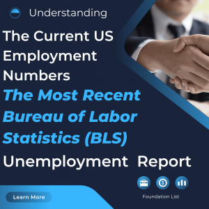 Text that says Understanding The Current US Employment Numbers and Most Recent Bureau of Labor (BLS) Job Statistics. Two hands are seen shaking.