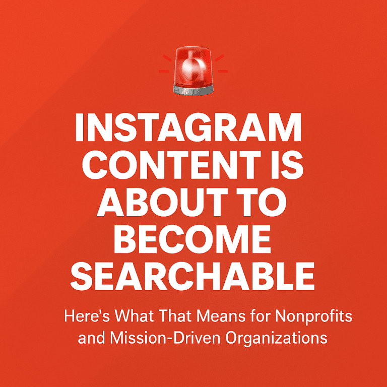 Image that says Instagram content is now searchable and shows a siren