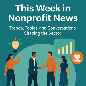 Says this week in nonprofit news and shows animated people talking