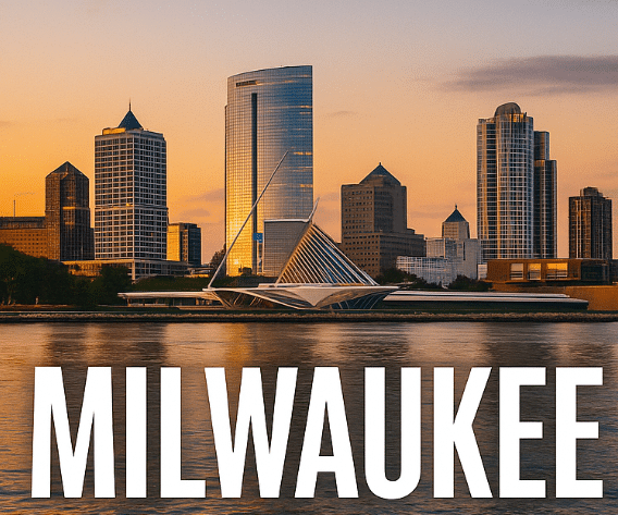 Milwaukee Nonprofit Jobs Image where the city skyline can be seen and the river at sunset