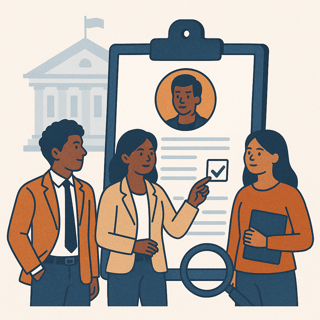 nonprofit job board case study image of animated people talking at a university in suits