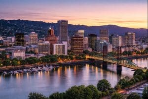Best schools in Portland Oregon image of downtown Portland Oregon skyline can be seen at sunset
